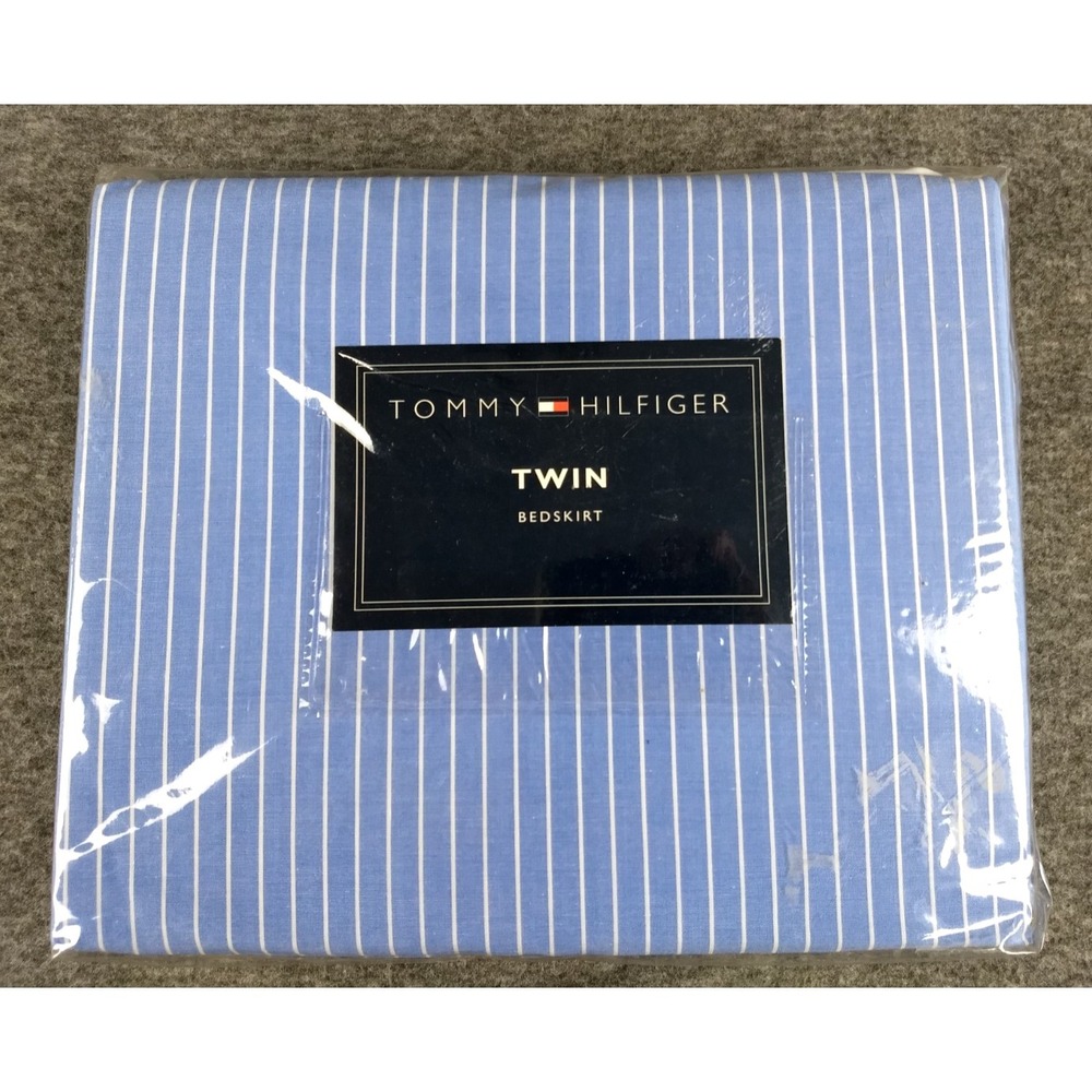 Tommy Hilfiger Twin Bedskirt 100% Cotton‎ Lincoln Ave Blue White Stripe NOS NEW